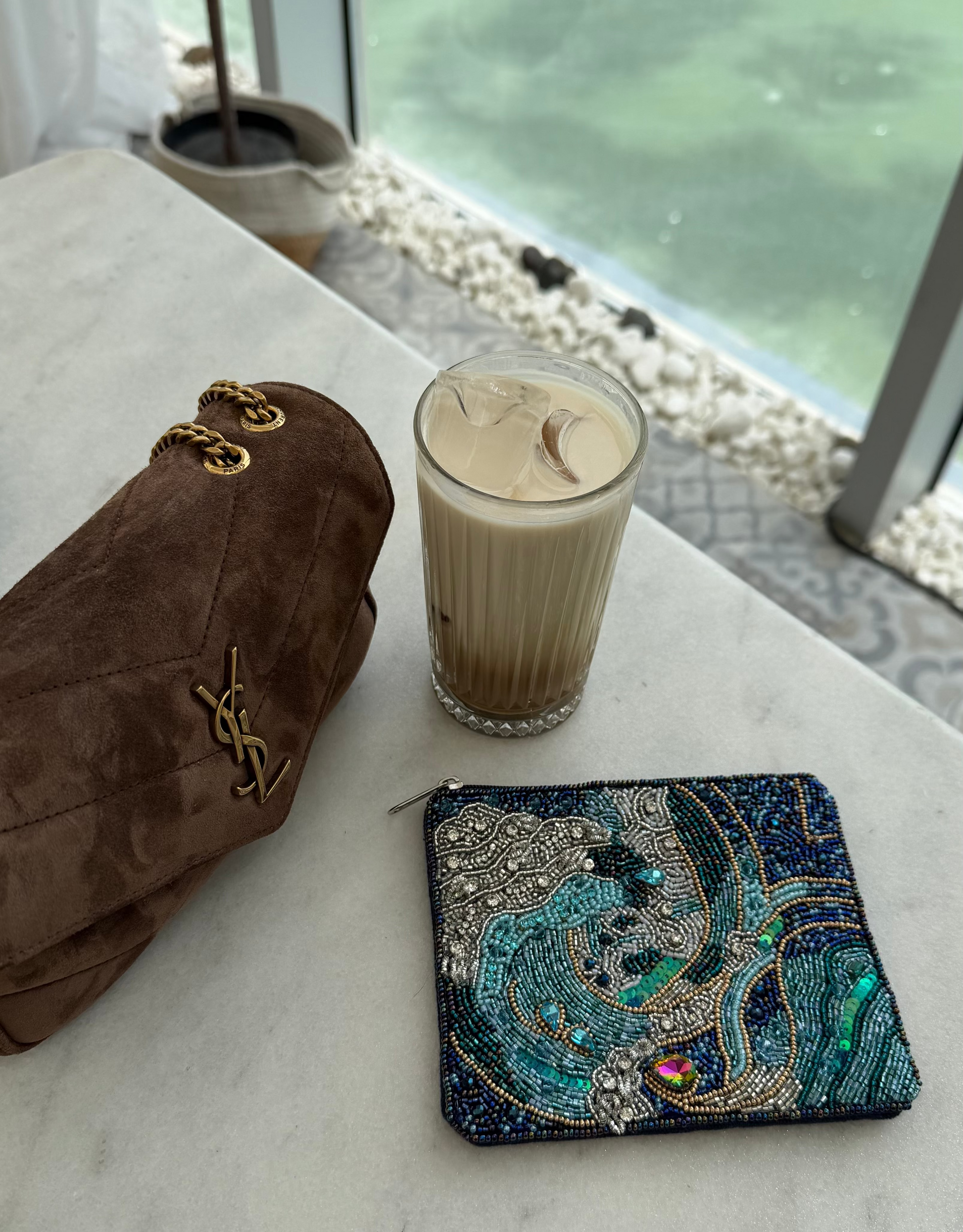 Ocean beaded pouch